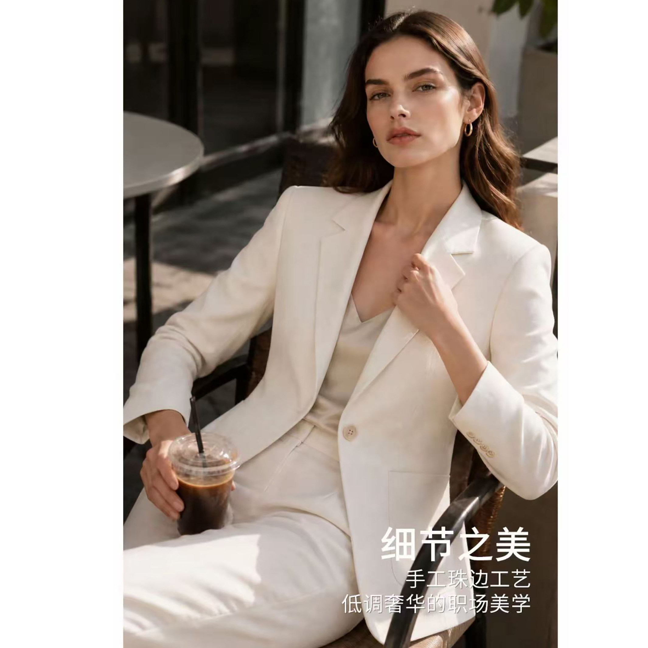 高订轻奢薄款亚麻单扣西装外套